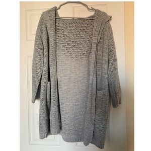 Gray Knit Hooded Cardigan